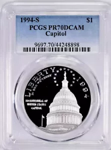 1994 CAPITOL Silver Dollar PCGS PR70 💥FLAWLESS QUALITY💥 - Picture 1 of 4