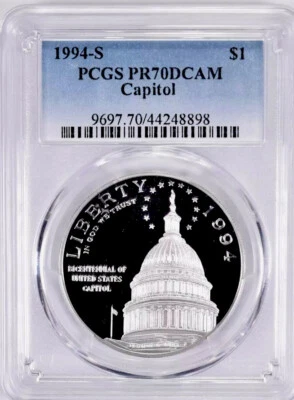 1994 CAPITOL Silver Dollar PCGS PR70 💥FLAWLESS QUALITY💥 - Image 1 of 4