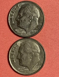 1994 P und 1995 D Roosevelt Dimes US Münzen 10c - Bild 1 von 3