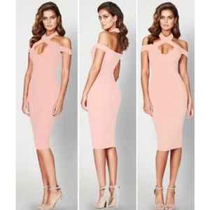 Revolve Nookie NWT Hollywood Blush Pink Bodycon MIDI high neck dress, sz M - Picture 1 of 12