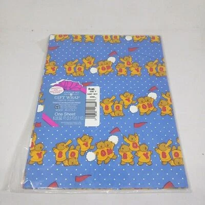 Vintage American Greetings Cheerleader Bear Gift Wrap Sheet-Birthday/Shower-NEW - Image 1 of 4
