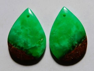 Par de piedras preciosas de cabujón perforado biocrisoprasa natural de 26,95 quilates 24X17 mm - Imagen 1 de 3
