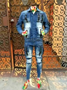 Giacca/pantalone denim uomo sabbiato lavaggio moda - Foto 1 di 4