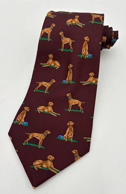 Alynn Necktie Dog Blond Retriever 100% Silk Maroon Tie Brown Dogs Vizsla Novilty - Image 1 of 4
