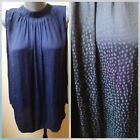 HOLLY&WHITE by LINDEX Blouse Long Tunic Top Polka Dots Navy Blue Womens Size M-L