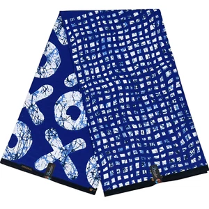 Material de costura Ankara 100 % algodón azul blanco estampado de tela africana 6 yardas - Imagen 1 de 11