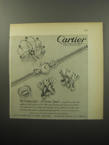 1951 Cartier Jewelry Ad Clip ad arco ad anello; Orologio da polso; anello