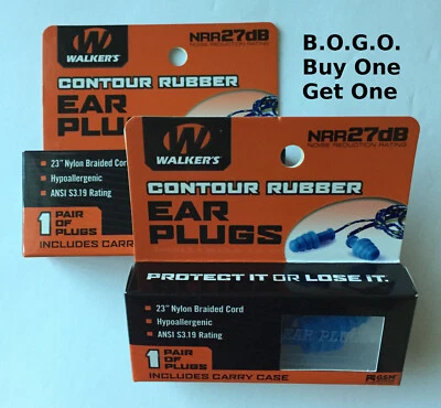 2 -Walker's GWP-TPRCORD-BL Noise Reduction Shooting Rubber Corded Ear Plugs BUDS - Image 1 of 4