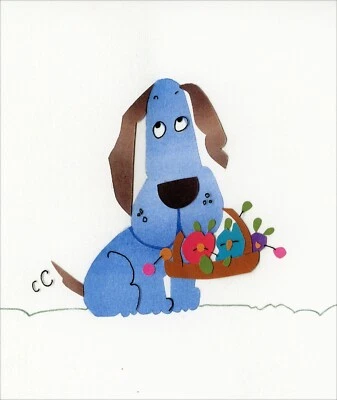 Cute & Simple SORRY Card, Sad Cartoon Dog Flower Basket by Freedom Greetings +✉ - Image 1 of 4