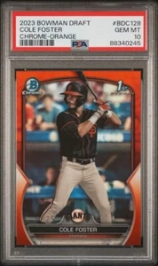 2023 BOWMAN DRAFT COLE FOSTER 1ST CHROME ORANGE #D /25 PSA 10 GEM MINT - Picture 1 of 1