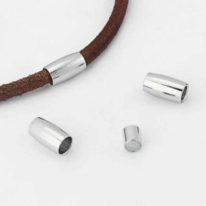 10Sets Silver Tone Strong Barrel Tube Magnetic Clasp Fit 5mm Round Leather Cord - Picture 1 of 1