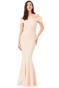 Goddiva Nude Bardot Bow Detail Fish Tail Evening Party Maxi Dress Size UK 14 - Picture 1 of 3