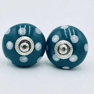 2 Porzellan Keramik Aqua & Weiß Polkadot Schublade Schrank Türgriffe Griffgriffe - Bild 1 von 5