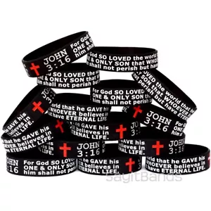 20 pulseras religiosas Juan 3:16 - Pulseras de silicona rellenas de color en relieve - Imagen 1 de 2