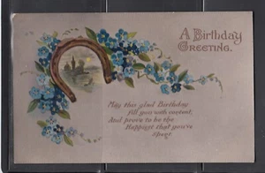 UNITED KINGDOM - Vintage Post Card 1920-th England, BLUE Flowers - Birthday - Bild 1 von 2