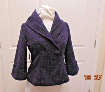 Jaqueta de tule Anthropologie azul marinho com pontos rosa xale colarinho punho largo feminina M - Imagem 1 de 4