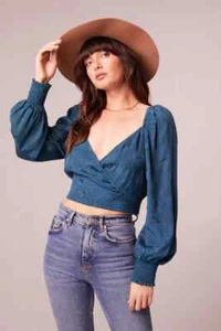 New Band of the Free Camille Deep Teal Crossover Crop Top Size S - Picture 1 of 4