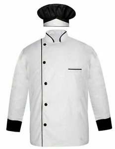 Chef Coat with Cap Full Sleeve Cuff and Collar Black Design Kitchen Uniform - Picture 1 of 31