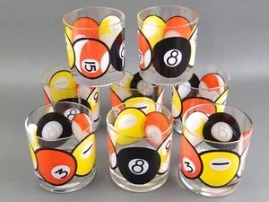 Set 8 Mid Century Modern Anchor Hocking Pool Ball Billiard DOF Rocks Glasses - Picture 1 of 5