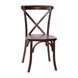 Bistro Style Cross Back Walnut Wood Stackable Restaurant Dining Chair - Picture 1 of 9