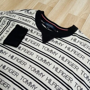 Tommy Hilfiger maglione donna medio a righe cotone acrilico pullover logo - Foto 1 di 10