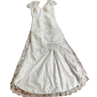 NWT Bridess White Lace Overlay High Low Western Wedding Gown Dress US 12 - Image 1 of 4