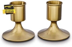 Gold Taper Candle Holders Set of 2, Gold Candlestick Holders,Vintage Metal Candl - Picture 1 of 6