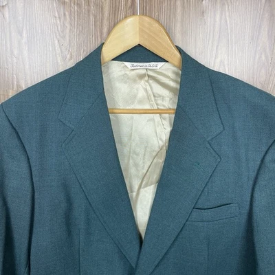 Casaco esportivo masculino Stafford feito nos EUA 40S verde poliéster lã latão botões de metal - Imagem 1 de 4