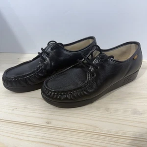 SAS Women's Shoes 7.5W Siesta Lace Up Comfort Moc Loafer Shoes Black Leather USA - Picture 1 of 15