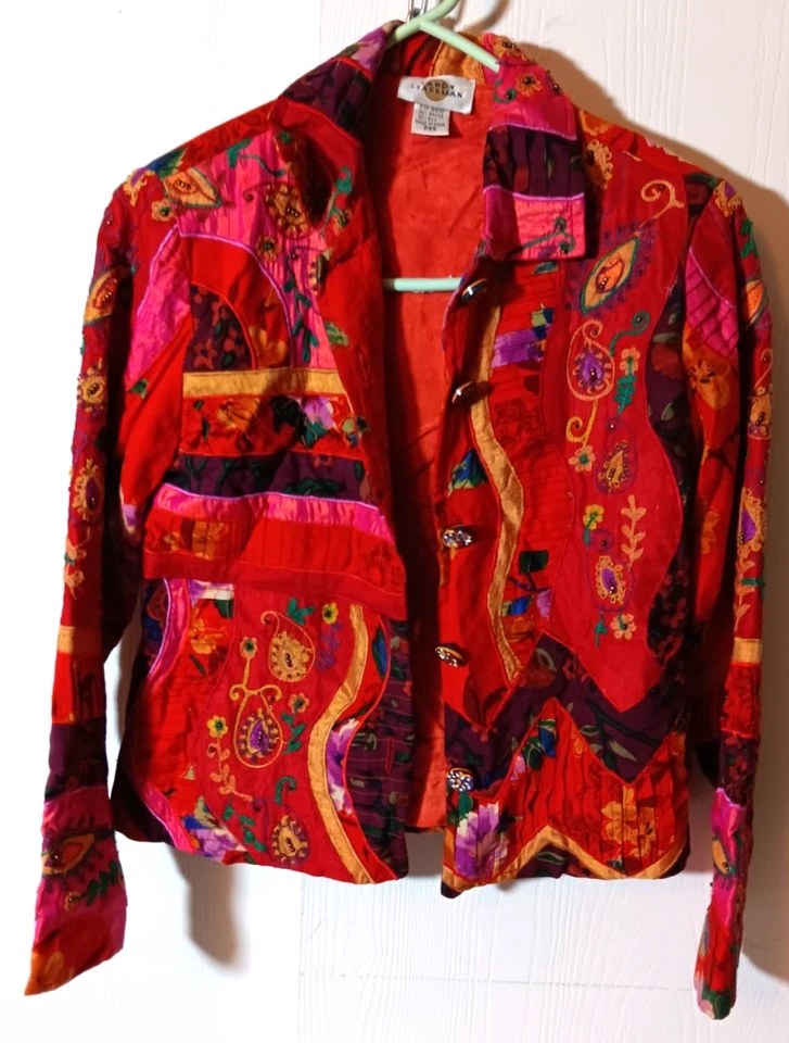 Sandy Starkman Jacket 70% Rayon 30% Silk India size PXS Patchwork Art-To-Wear - Image 1 of 4