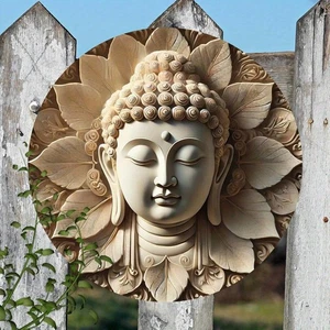 1pc Round Metal Buddha Head Plaque - 7.8 Inches X 7.8 Inches | Durable - Picture 1 of 12
