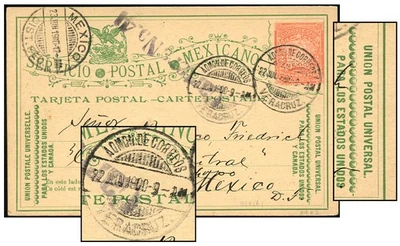 MÉXICO 1896 2¢ MULITA PSTN R2b1 JUN 1900 VER-DF PC82R2b1 Foto 1 de 4