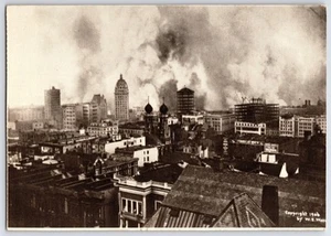 1977 SF Erdbeben Postkarte 1906 San Francisco Feuerszene von W.E. Wort unbespielt - Bild 1 von 2