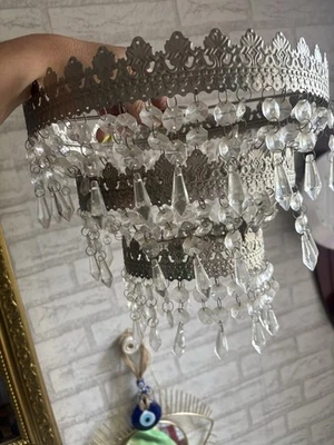 IKEA Rimfrost Crystal Prism 3 Tier Hanging Chandelier Shade Vintage - Image 1 of 4