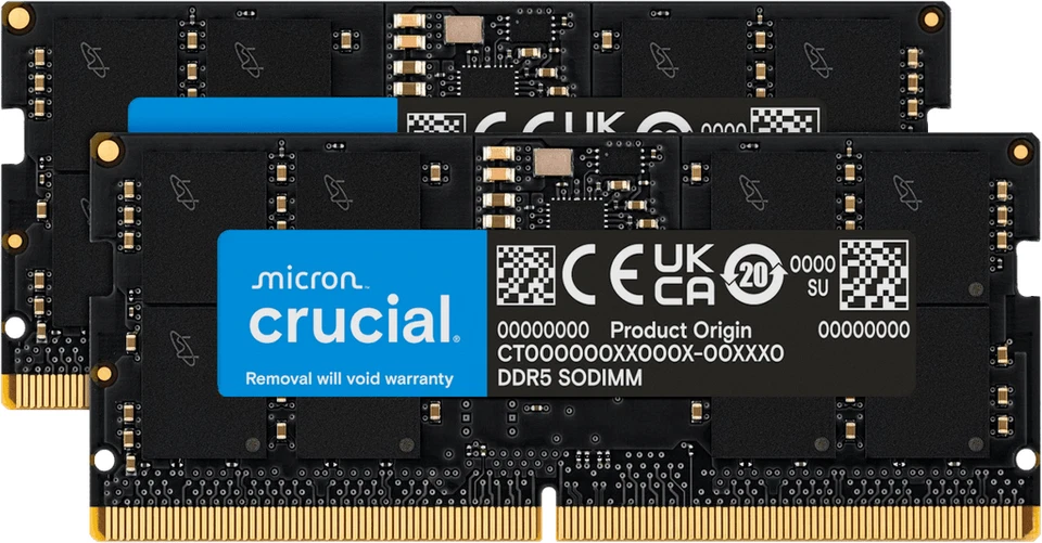 Crucial 64GB Kit (32GBx2) DDR5-5200 SODIMM CT2K32G52C42S5 NON-ECC - Image 1 of 1