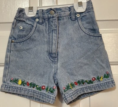 Pantalones Cortos Vaqueros Bordados Florales Vintage Años 90 J. Caqui Niños Niñas Talla 4 Foto 1 de 4