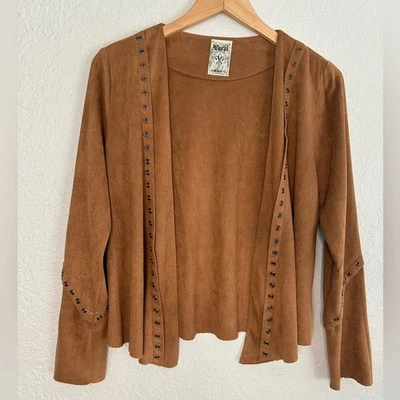 Cárdigan de gamuza marrón caramelo vocal chaqueta abierta remaches vaquera occidental otoño Foto 1 de 4