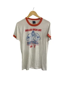 Vintage 80s Miller High Life Softball Ringer T-Shirt Paper Thin - Picture 1 of 5