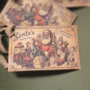6 Primitive Santas Toys Christmas Gift Hangtags Handcut, Handpunched & Sealed - Picture 1 of 3