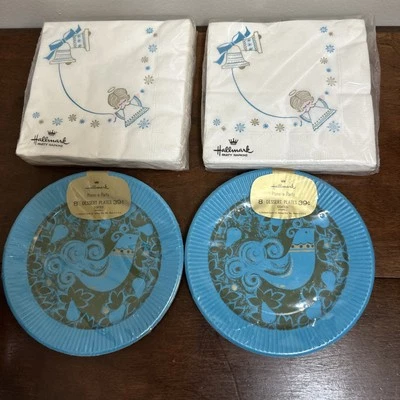 Vintage Hallmark Retro Party Napkins & Plates Lot of 4 Bird Partridge Angels NOS - Image 1 of 4