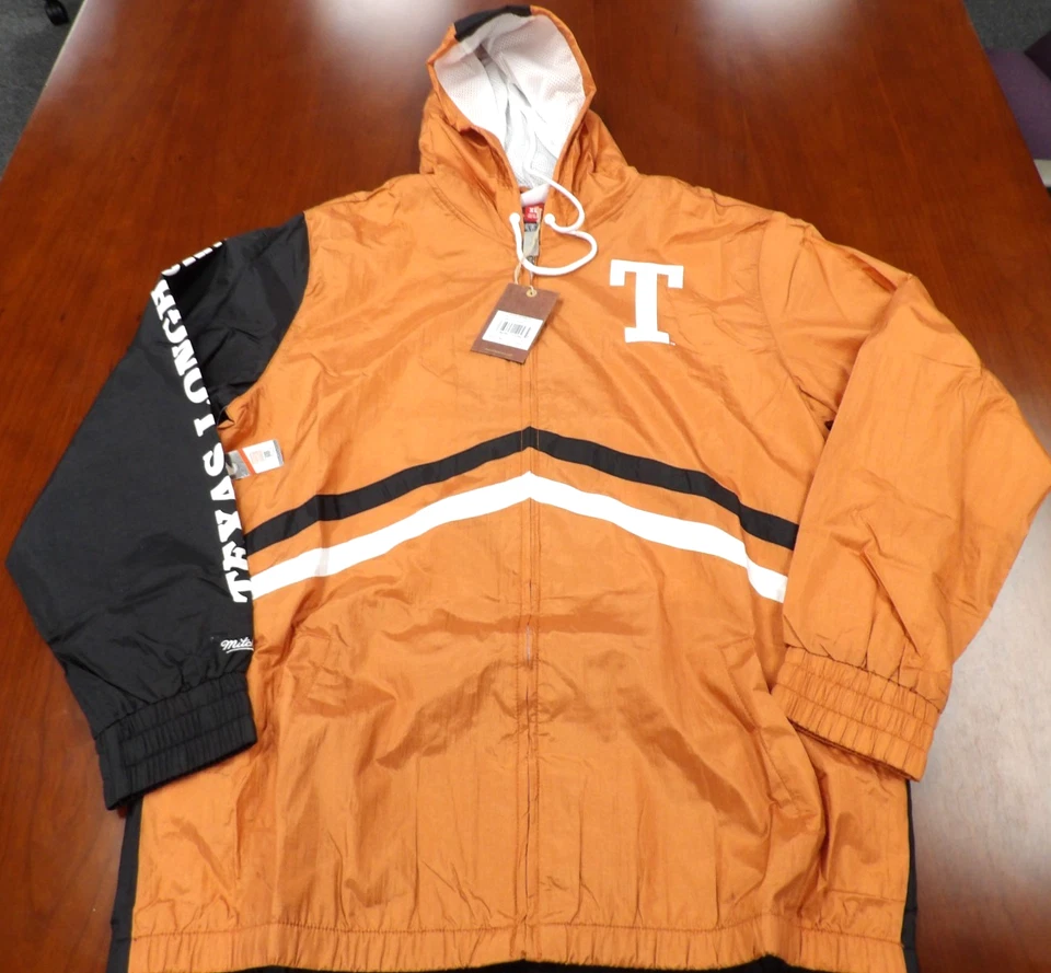 CHAQUETA CORTAVIENTOS CON CAPUCHA NUEVA CON ETIQUETAS MITCHELL & NESS NCAA TEXAS LONGHORNS TALLA XL Foto 1 de 4