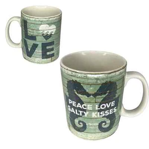 Primitives by Kathy SEAHORSE MUG Peace Love Salty Kisses Beach Coffee Cup 16oz - Picture 1 of 9