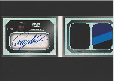 Denny Hamlin Autograph #/10 RACE USED Firesuit Metal Booklet Auto NASCAR Racing - Image 1 of 4
