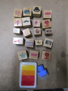 Stamps 19 Count Ink Pad Hat Cat Camera YOLO - Picture 1 of 3
