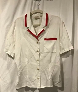VTG Susan Bristol New Traditions Short Sleeve White Blouse Red Trim Size 10 - Picture 1 of 3