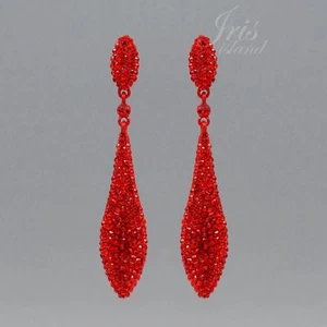 Women Red Crystal Rhinestone Wedding Drop Dangle Earrings 264 Clip-on Prom Gift - Picture 1 of 4