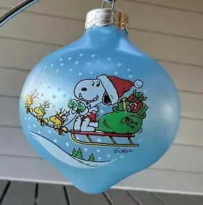 1988 Peanuts Friendship Happiness Snoopy Santa Sleigh Blue Bulb Ornament No Box - Picture 1 of 7