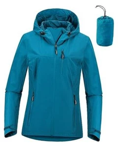 Packable Rain Jacket Women Lightweight Waterproof Raincoat with Large New Blue - Picture 1 of 7