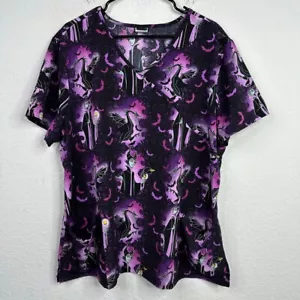Disney Villains Scrub Top Womens 2XL Purple Maleficent Short Sleeve Nurse Work - Picture 1 of 6