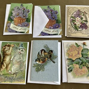 Vintage alte Welt Weihnachten Geschenkkarten Set 6 mit Umschlägen 3,25”x2,25” Glitzer - Bild 1 von 10